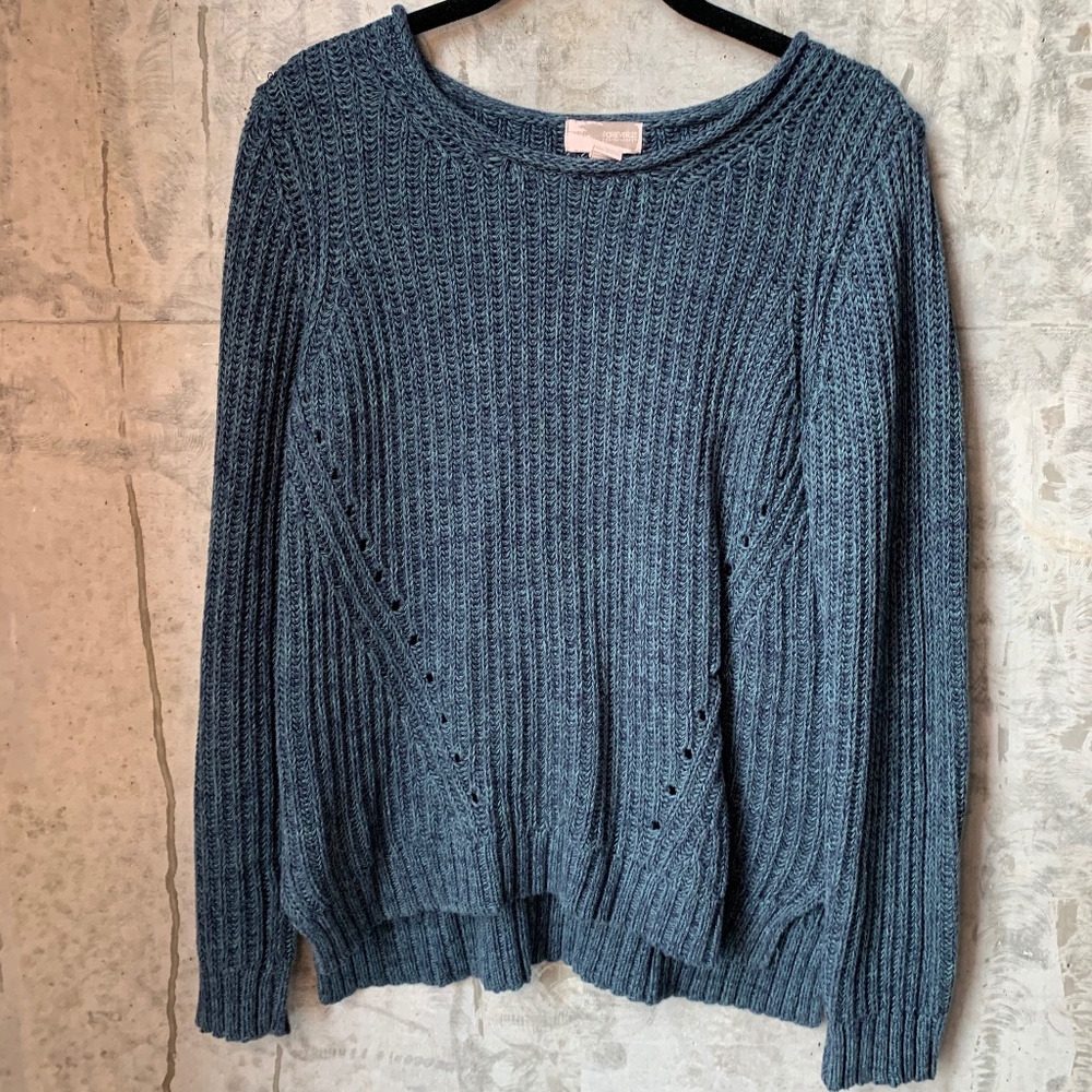 Crew Neck Knit Sweater, Blue/Green